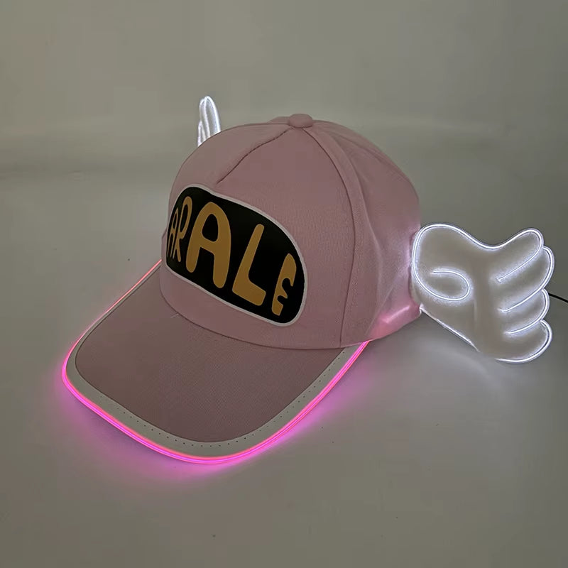 Lovely Anime Dr.Slump Arale Glowing Hat Adult LED Lumionus Baseball Cap Cosplay Costume Neon Light up Angel Wings Hat Props