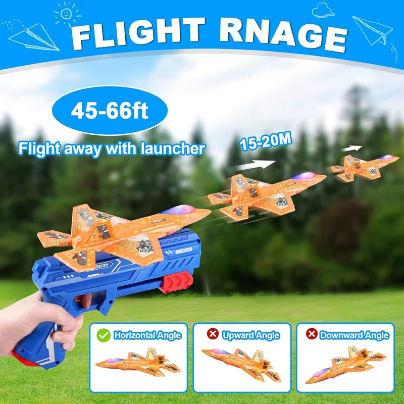 7.4" F-35 Foam Airplane Launcher Toy Catapult Plane with Soft Bullet Gun for Kids Outdoor Aircraft Flying Toys Birthday Gifts