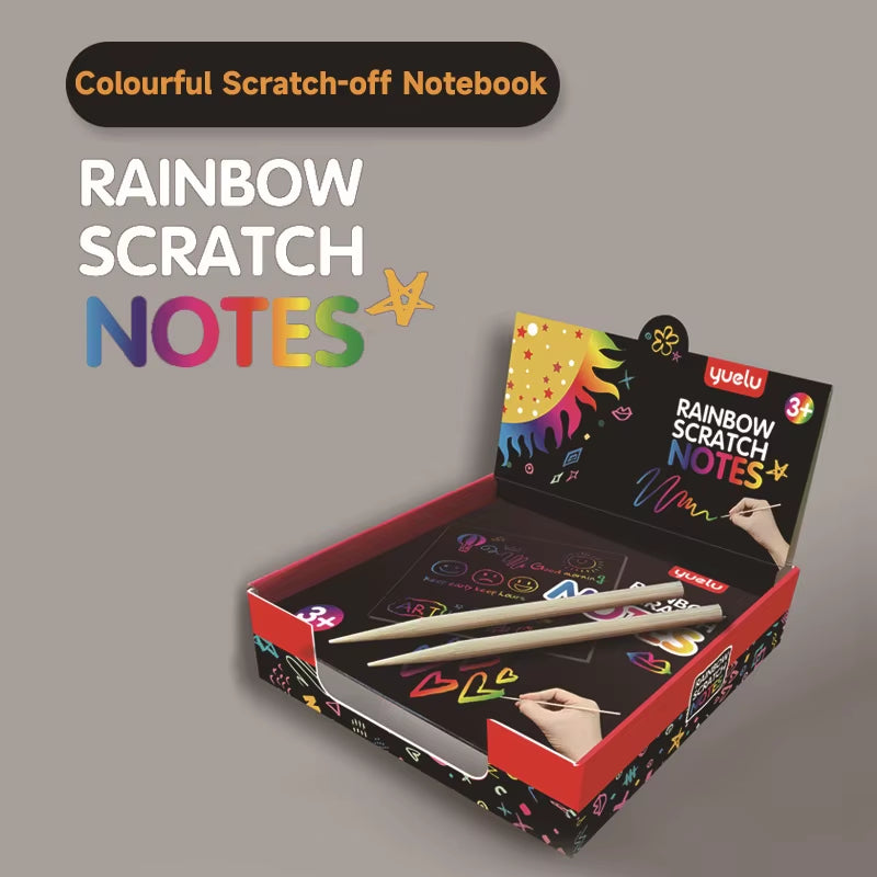 100Pcs Magic Color Rainbow Scratch Paper Mini Notes Cards Cartoon Scratch Art Painting Paper Card DIY Craft Draw Painting Toys