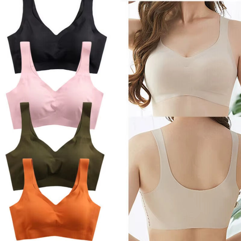 2024 Women Seamless Ice Silk Bra Removable Chest Pad Lifting Bralette Underwear No Steel Ring Breathable Push up Yoga Vest Bras