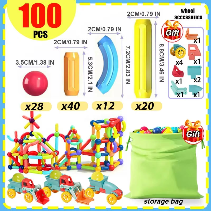 Kids Magnet Construction Set Magnetic Balls and Rods Sticks Building Blocks Montessori Educational STEM Toys for Children Boys