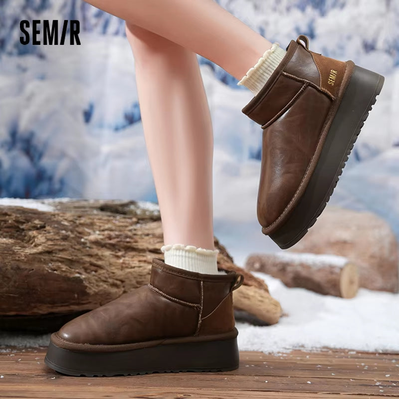 Snow Boots Women 2024 New Winter Styles with Thick-Soled Height-Increasing Warm Fleece and Thickened Cotton Shoes