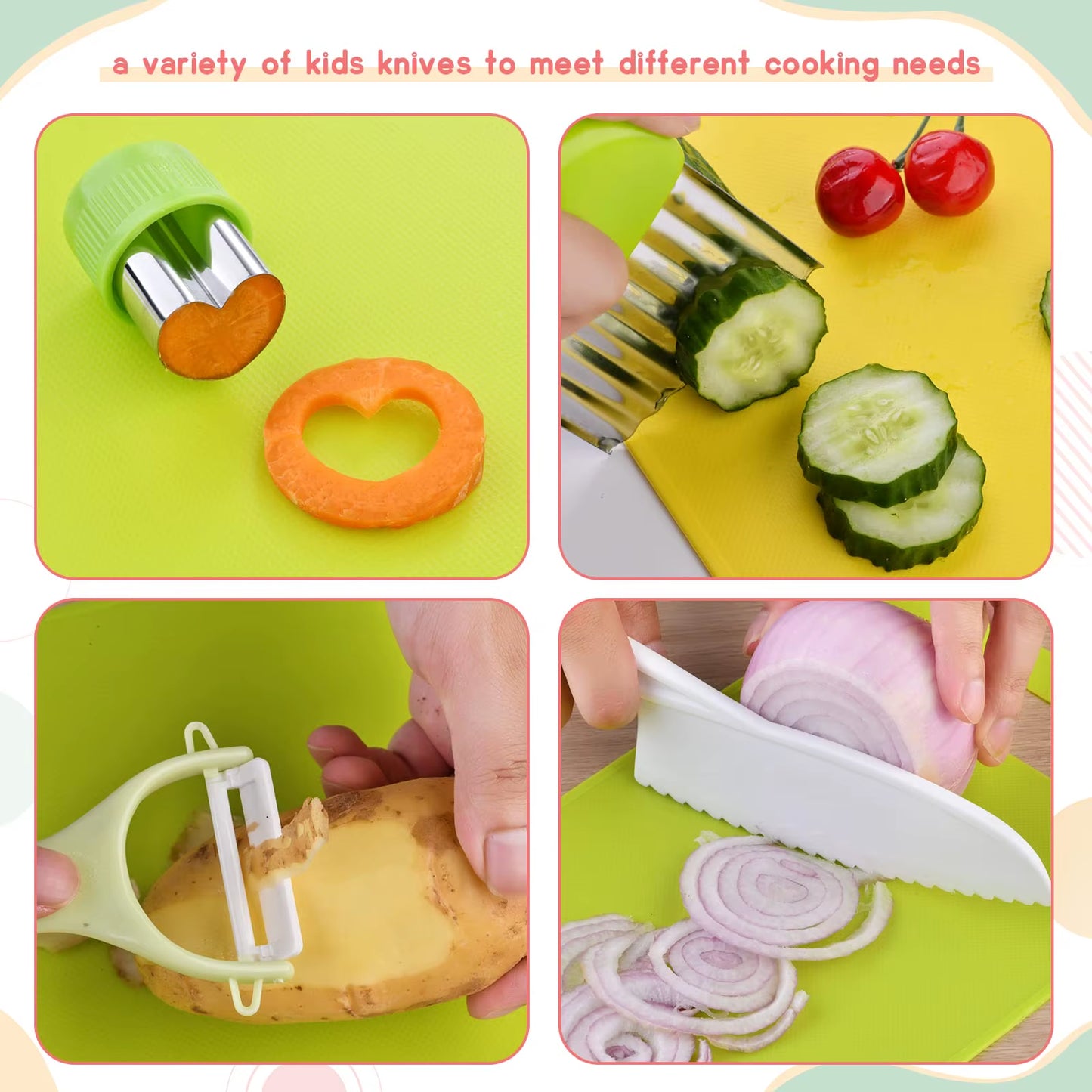 13Pcs Montessori Kitchen Tools Set Cookware Baking Toy Kids Safe Knifes with Cutting Board for Toddlers Real Cooking Accessories