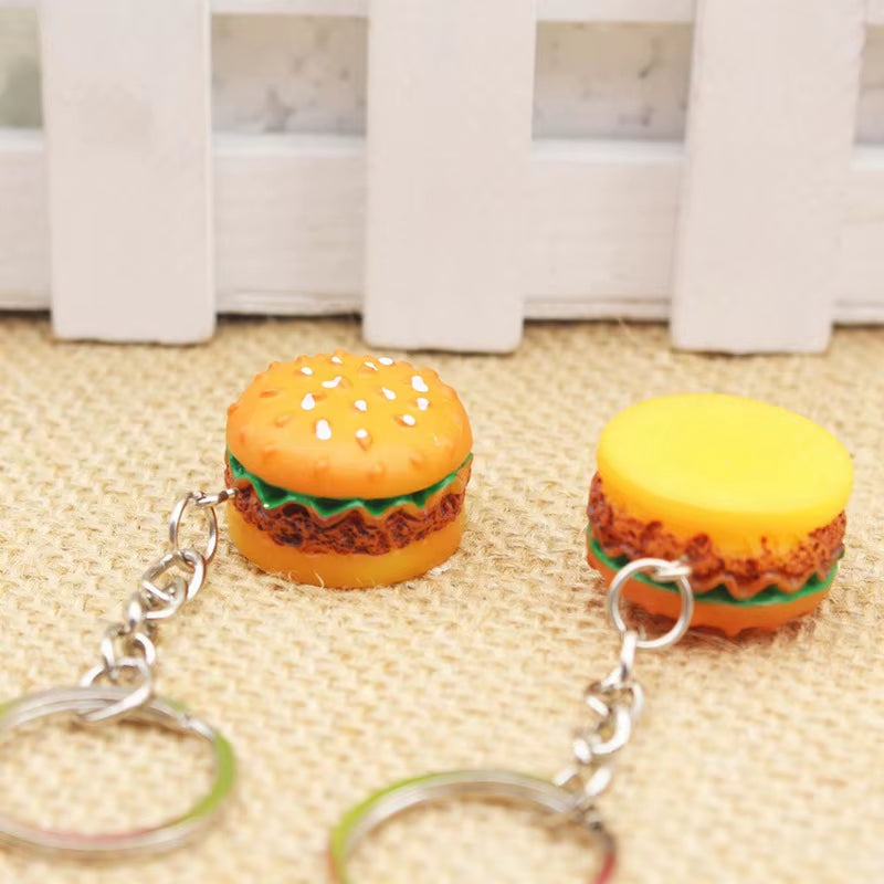 Original Creative Cute Hamburger Keychain Simulation Food Hamburger Pendant Key Ring Novelty Key Chain Christmas Birthday Gift