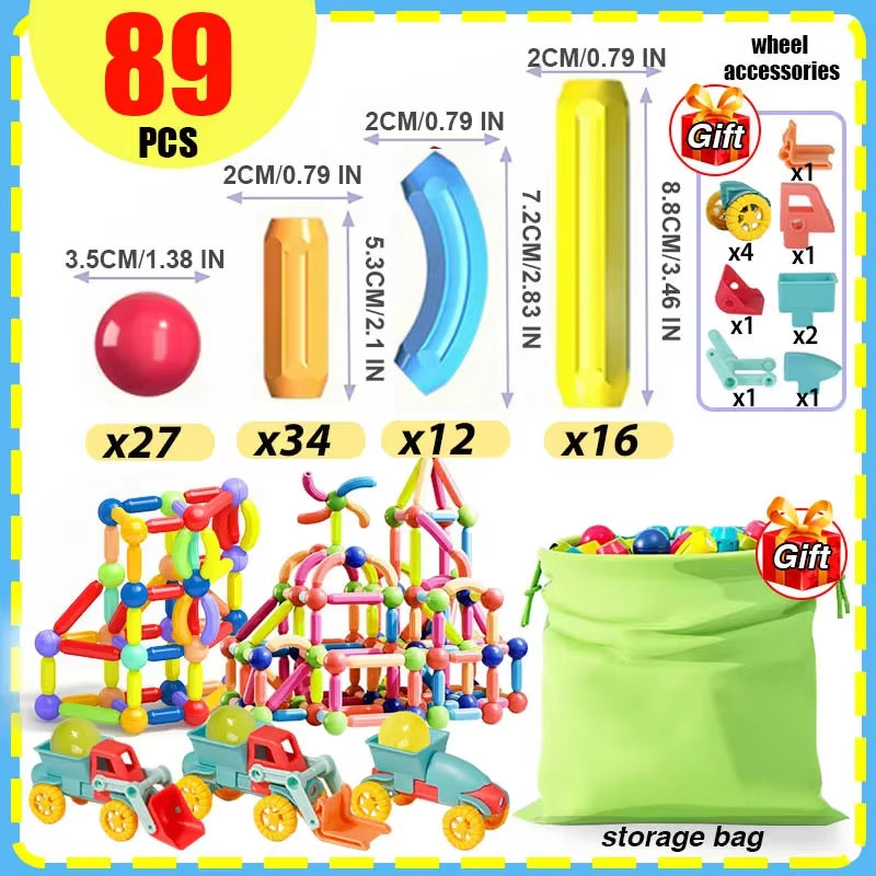 Kids Magnet Construction Set Magnetic Balls and Rods Sticks Building Blocks Montessori Educational STEM Toys for Children Boys